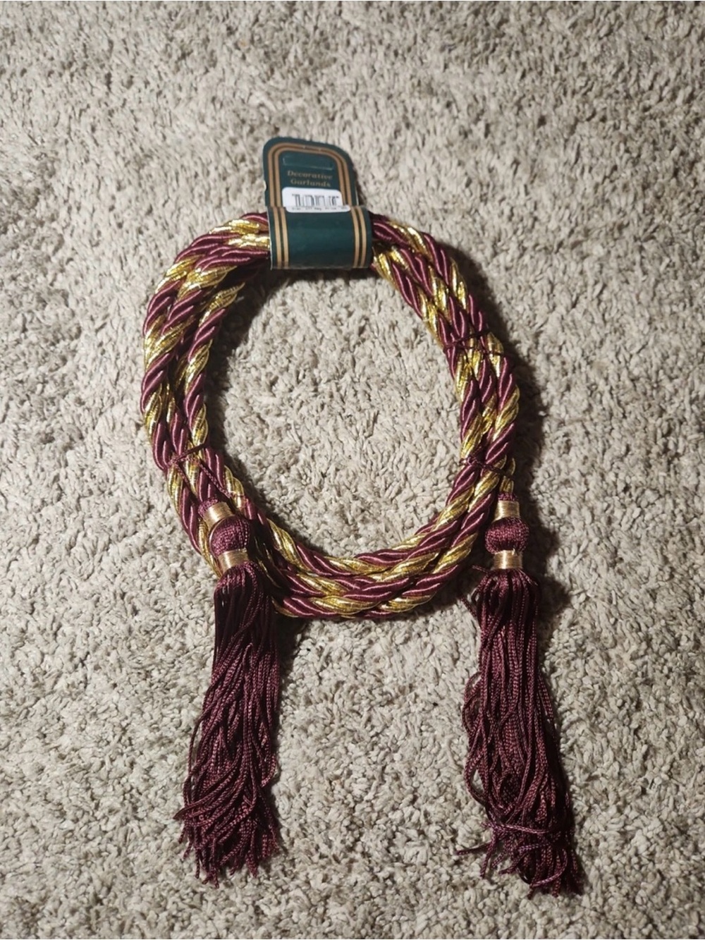 Decorative Curtain Tieback Rope with Tassels - Burgundy and Gold